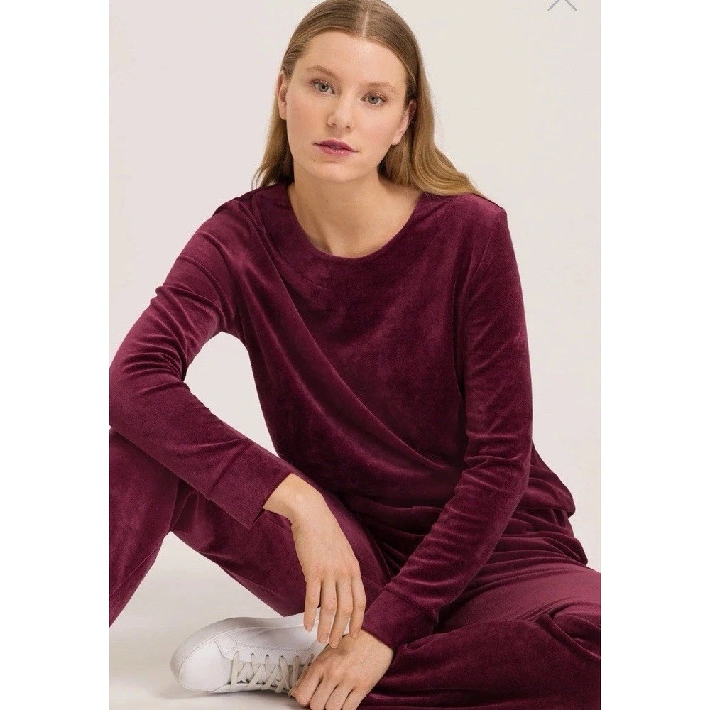 Hanro NWT Women's Lounge Wear Shirt Ruby Wine Burgundy Velvet Velour Small